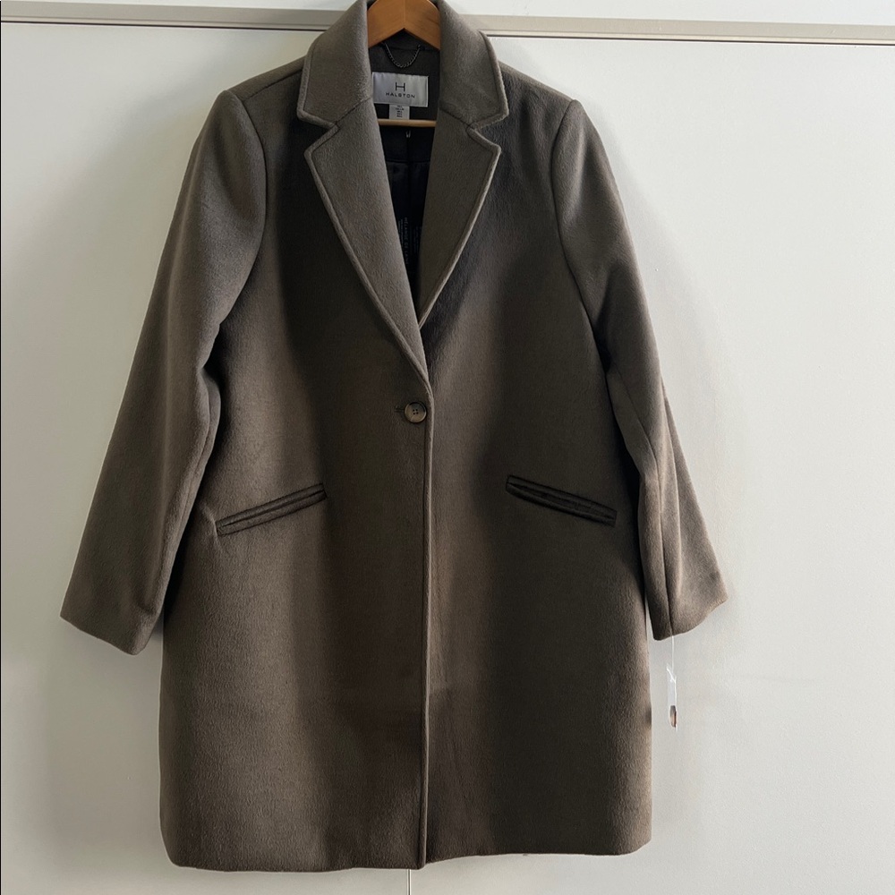 NWT Halston Khaki Wool Blend Coat